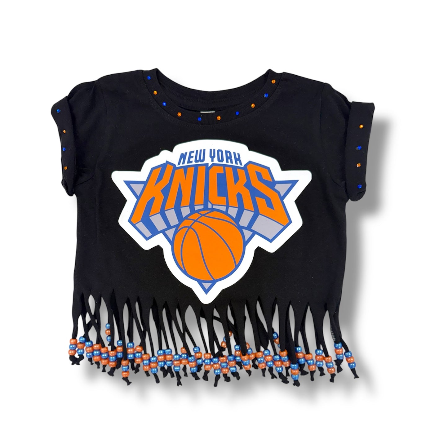 Custom Knicks Blinged & Beaded Fringe T
