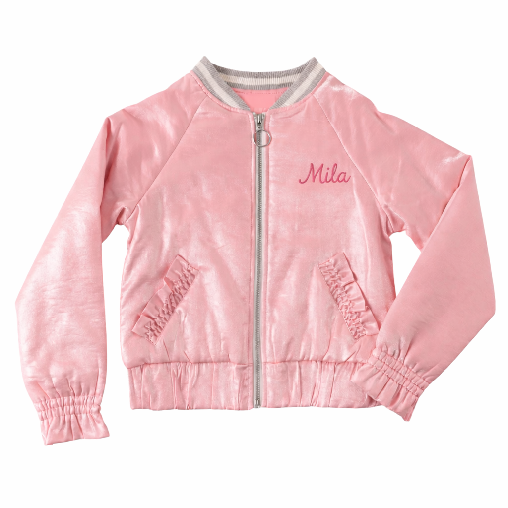 Girls Embroidered Satin Bomber Jacket