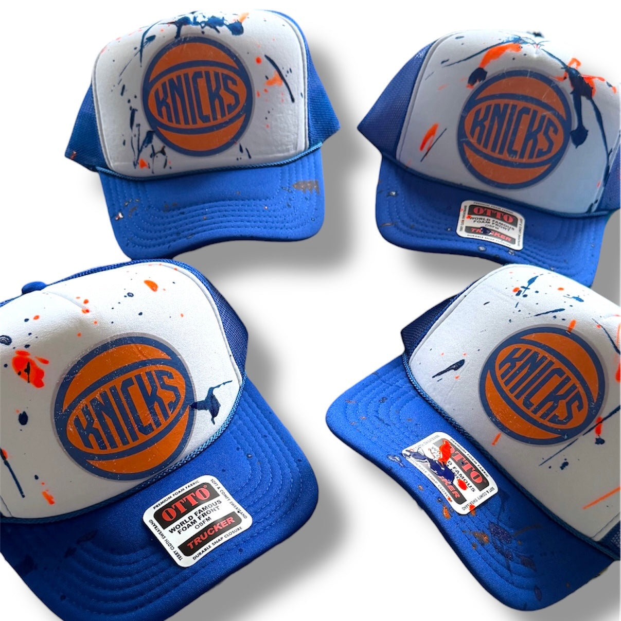One of a Kind Splatter & Distressed Knicks Trucker Har