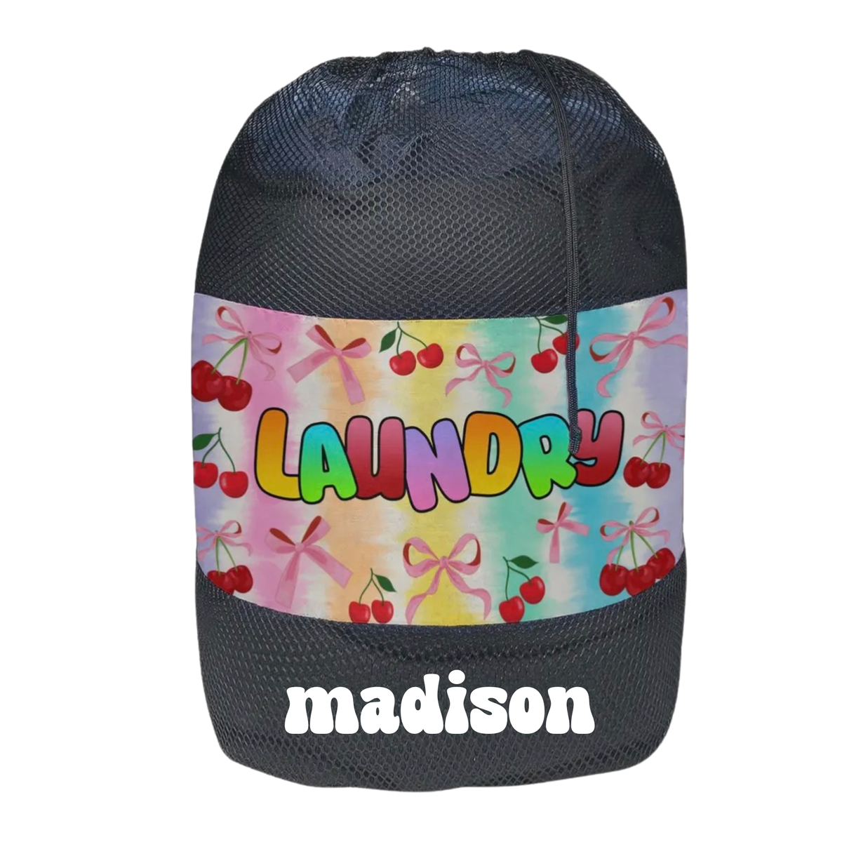 Personalized Camp Laundry Bag - Cherries and Bows