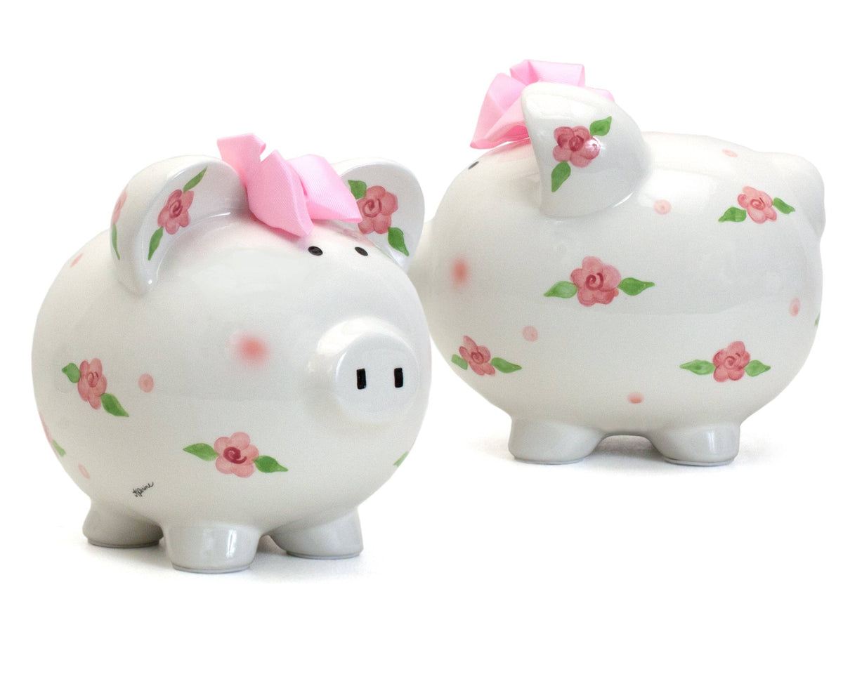Pink Floral Personalized Piggy Bank, view 7