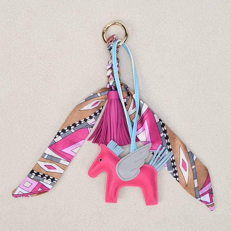Angle Horse & Bow Scarf Tassel Bag Charm Keychain