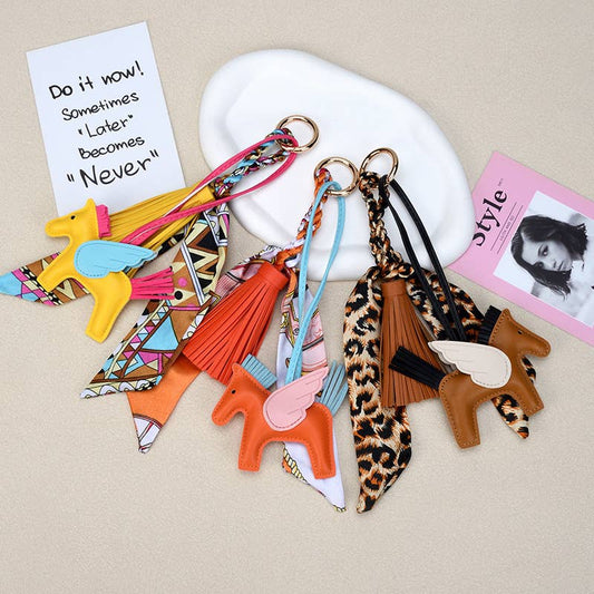 Angle Horse & Bow Scarf Tassel Bag Charm Keychain