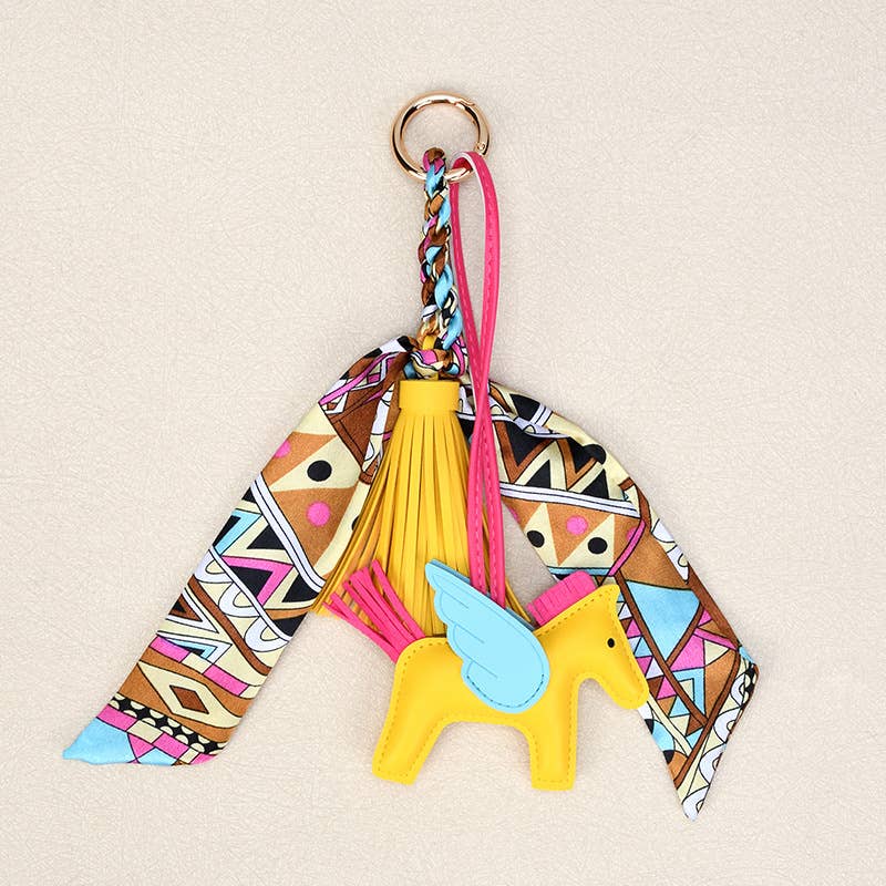 Angle Horse & Bow Scarf Tassel Bag Charm Keychain