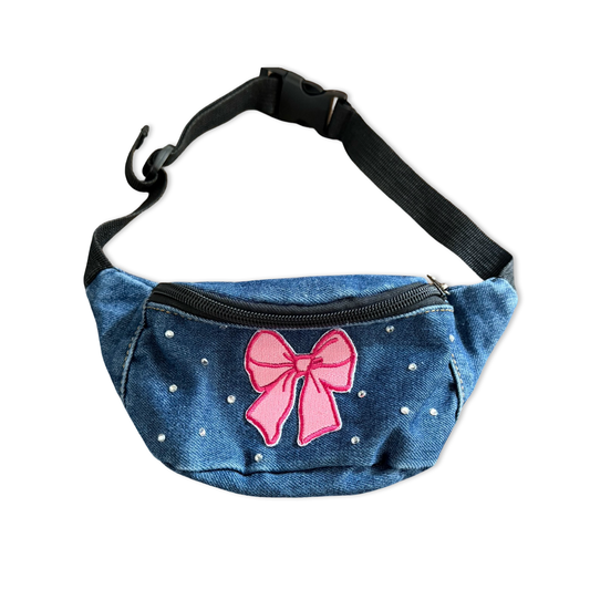 Bedazzled Denim Coquette Belt Bag