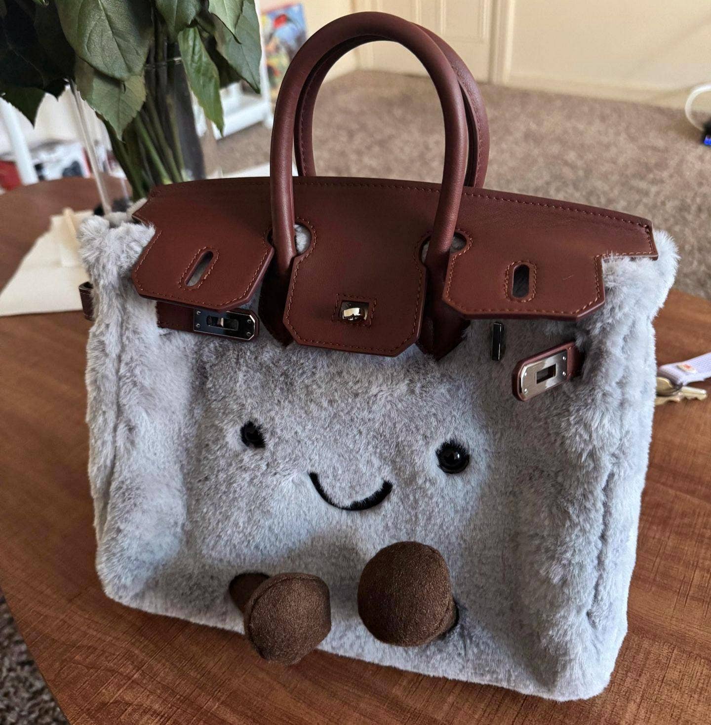 Funny Cute Kelly Handbag Faux Fur Crossbody