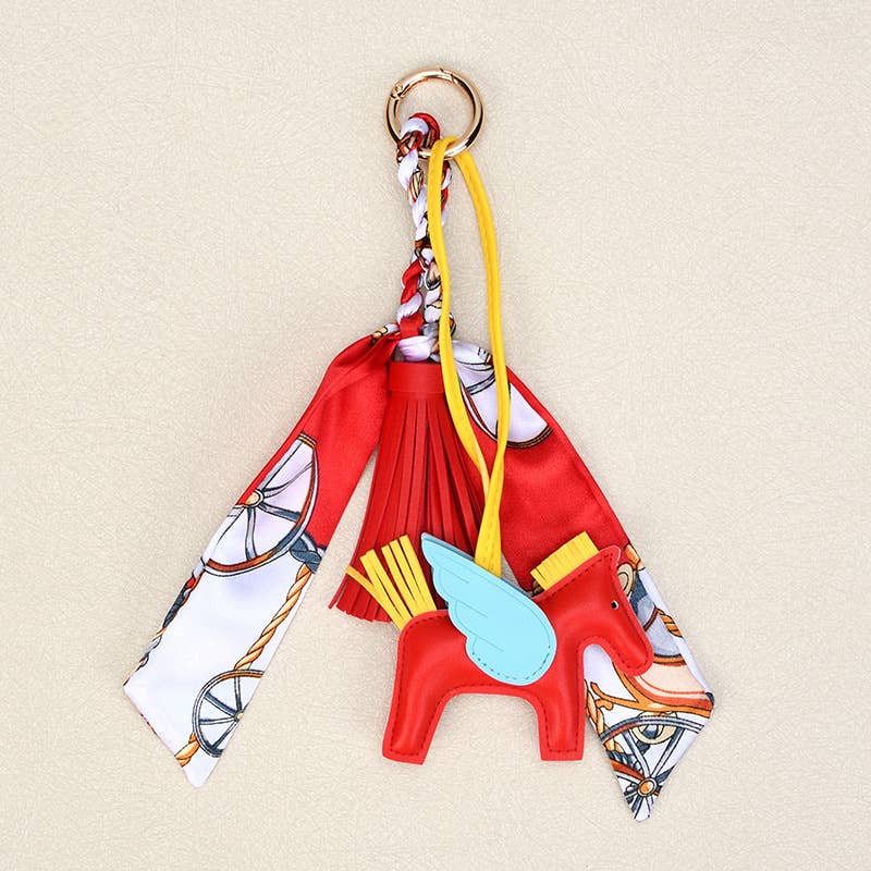 Angle Horse & Bow Scarf Tassel Bag Charm Keychain