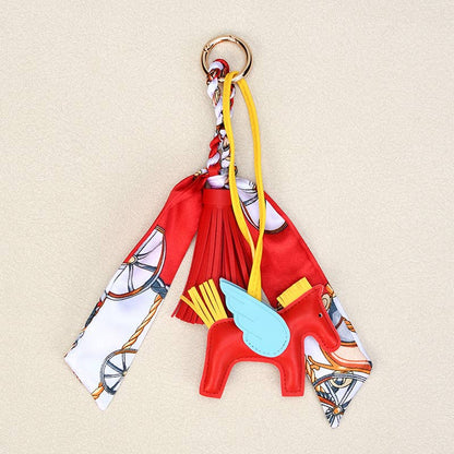 Angle Horse & Bow Scarf Tassel Bag Charm Keychain