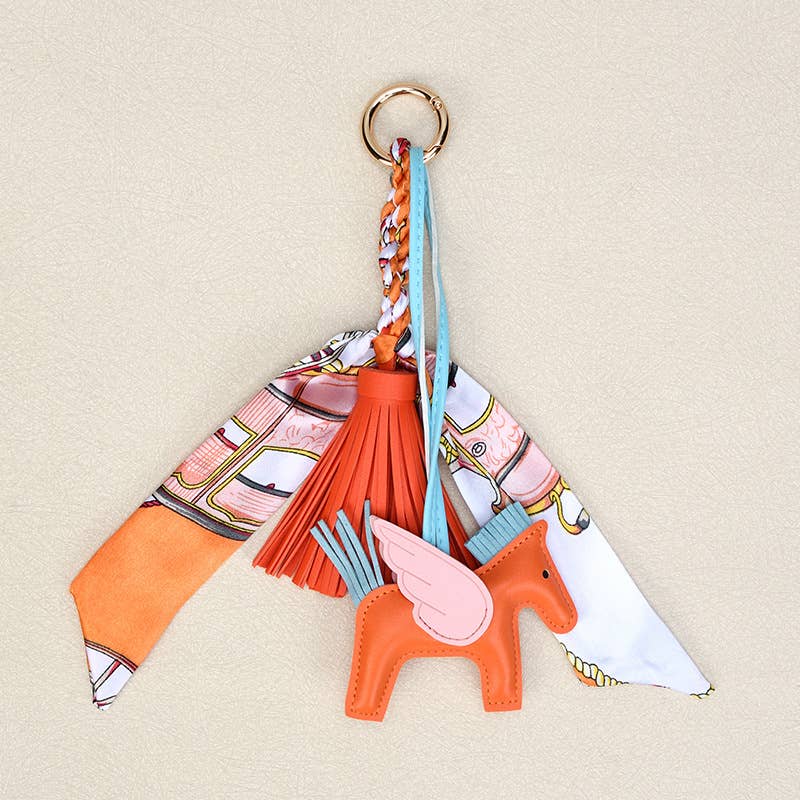 Angle Horse & Bow Scarf Tassel Bag Charm Keychain