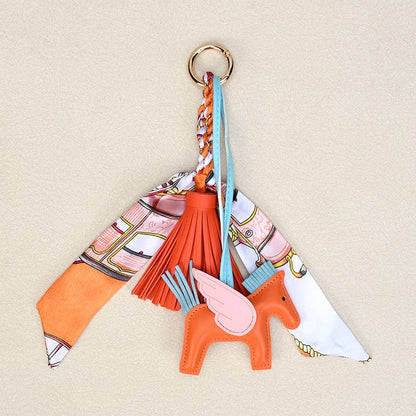 Angle Horse & Bow Scarf Tassel Bag Charm Keychain