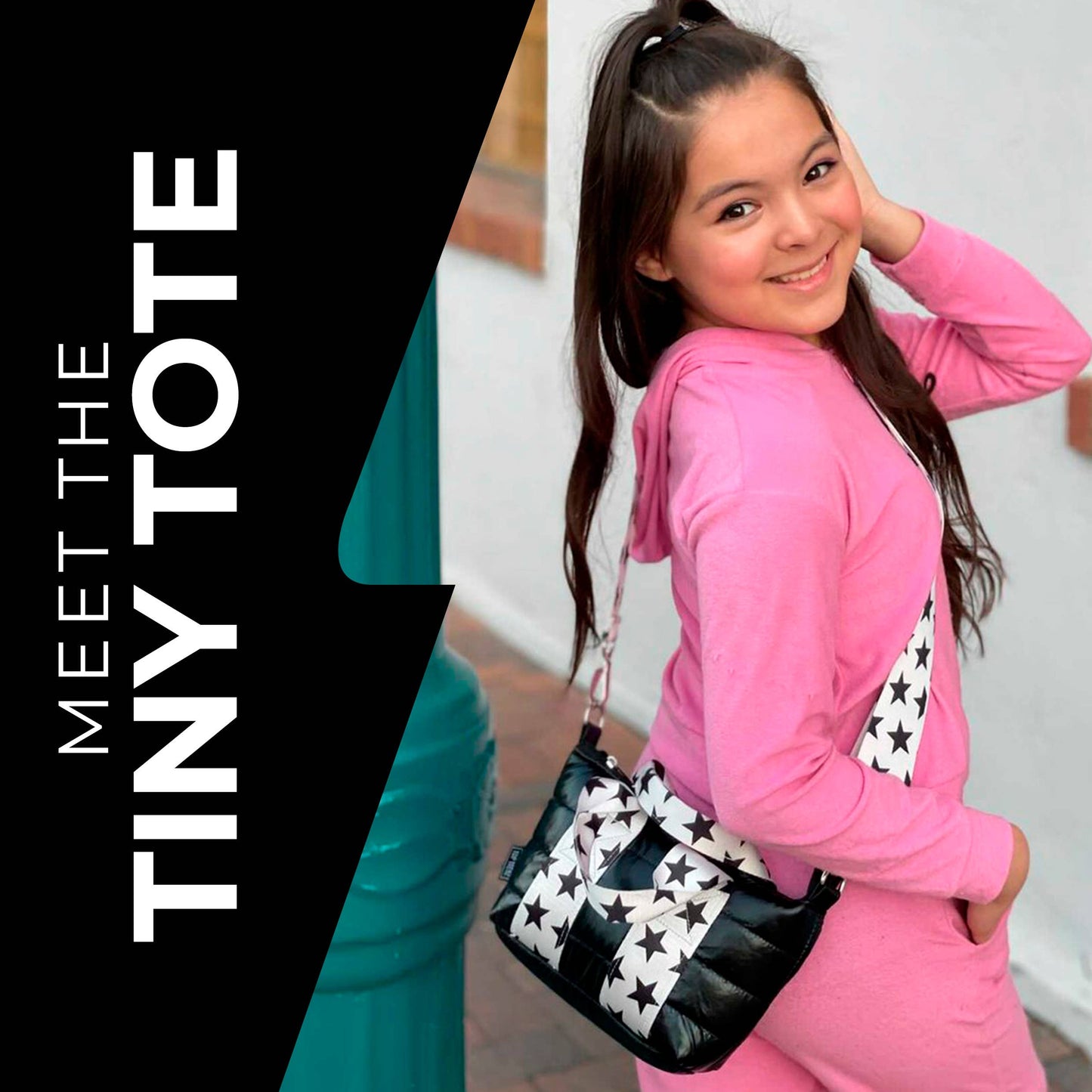 Gunmetal Puffer Tiny Tote Snowflake Star Straps