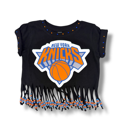 Custom Knicks Blinged & Beaded Fringe T