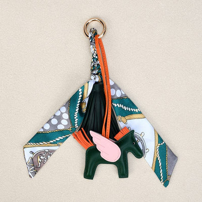 Angle Horse & Bow Scarf Tassel Bag Charm Keychain