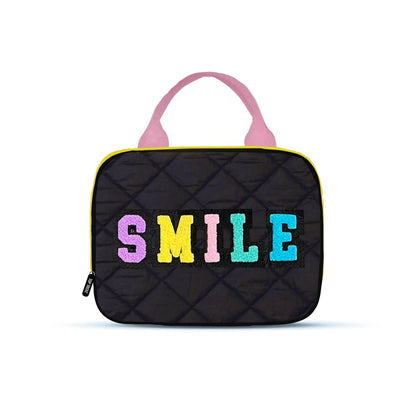 Black Puffer Lunch Box with Smile Patches