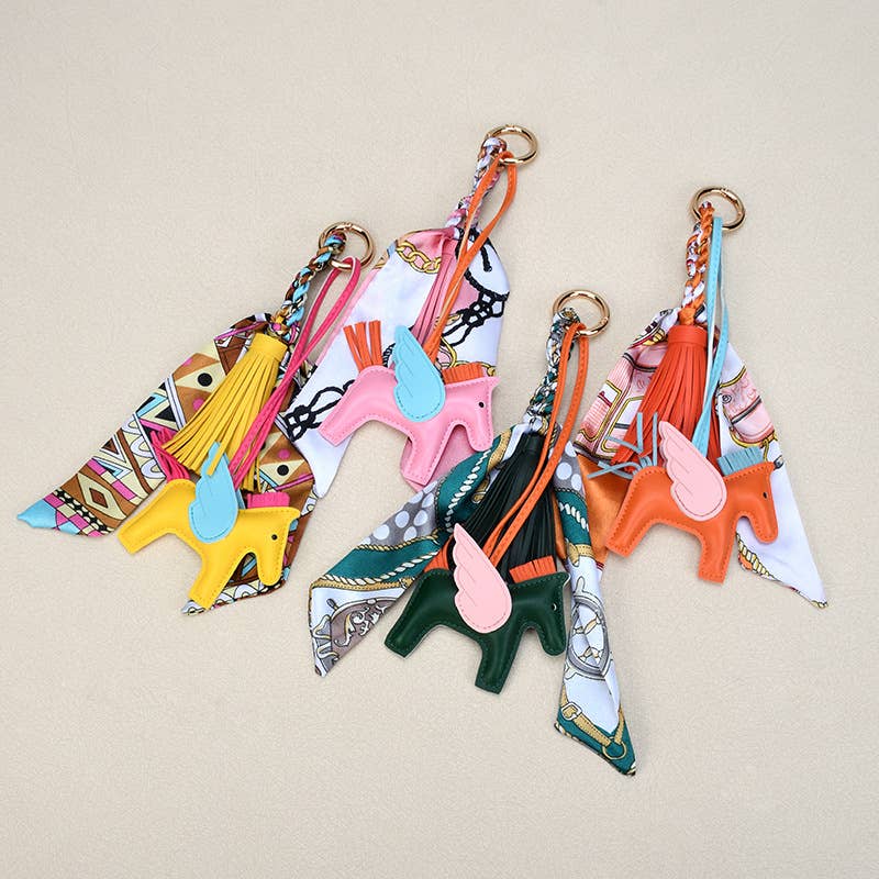 Angle Horse & Bow Scarf Tassel Bag Charm Keychain