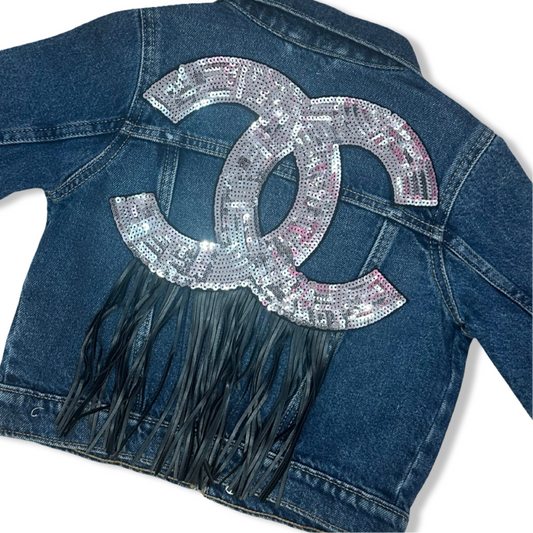 CHA Sequins & Fringe Denim Jacket