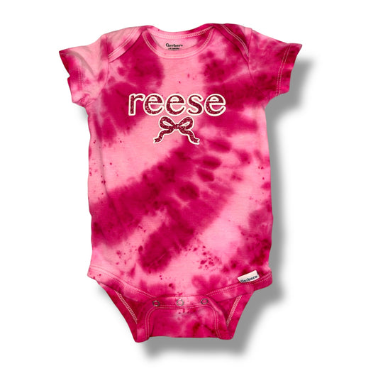 Personalized Hand-Dyed Pink Baby Onesie | Custom Name Bodysuit