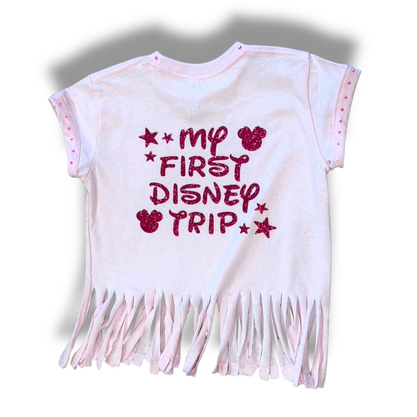 Custom First Disney Trip Fringe Shirt | Rhinestone Disney Outfit