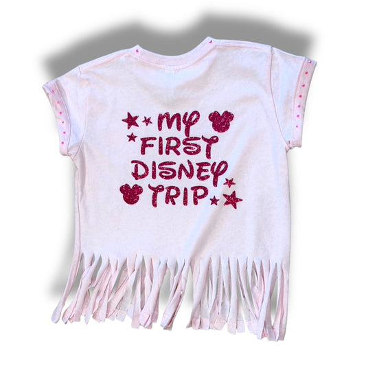 Custom First Disney Trip Fringe Shirt | Rhinestone Disney Outfit