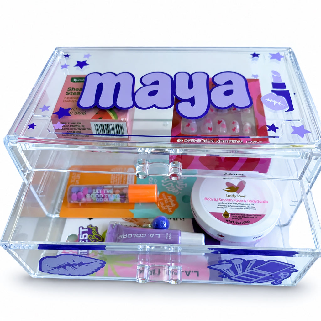 Personalized Acrylic Makeup Case | Custom Cosmetic Organizer Gift for Girls, view 2