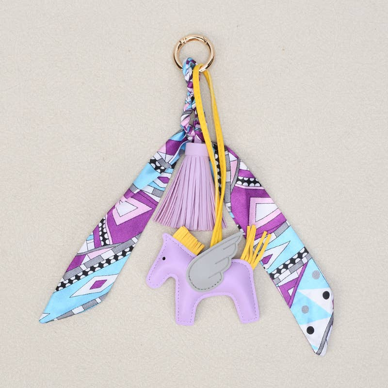 Angle Horse & Bow Scarf Tassel Bag Charm Keychain