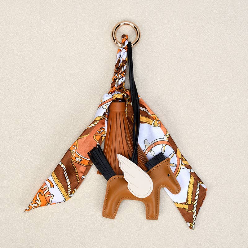 Angle Horse & Bow Scarf Tassel Bag Charm Keychain
