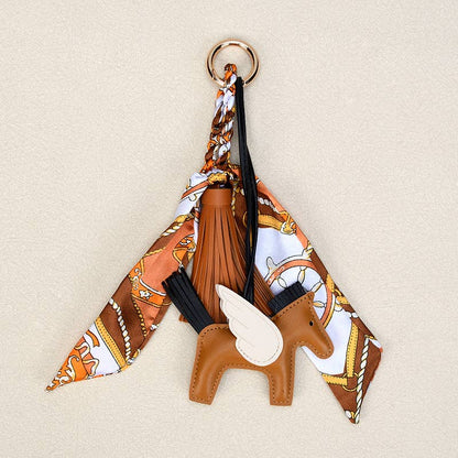Angle Horse & Bow Scarf Tassel Bag Charm Keychain