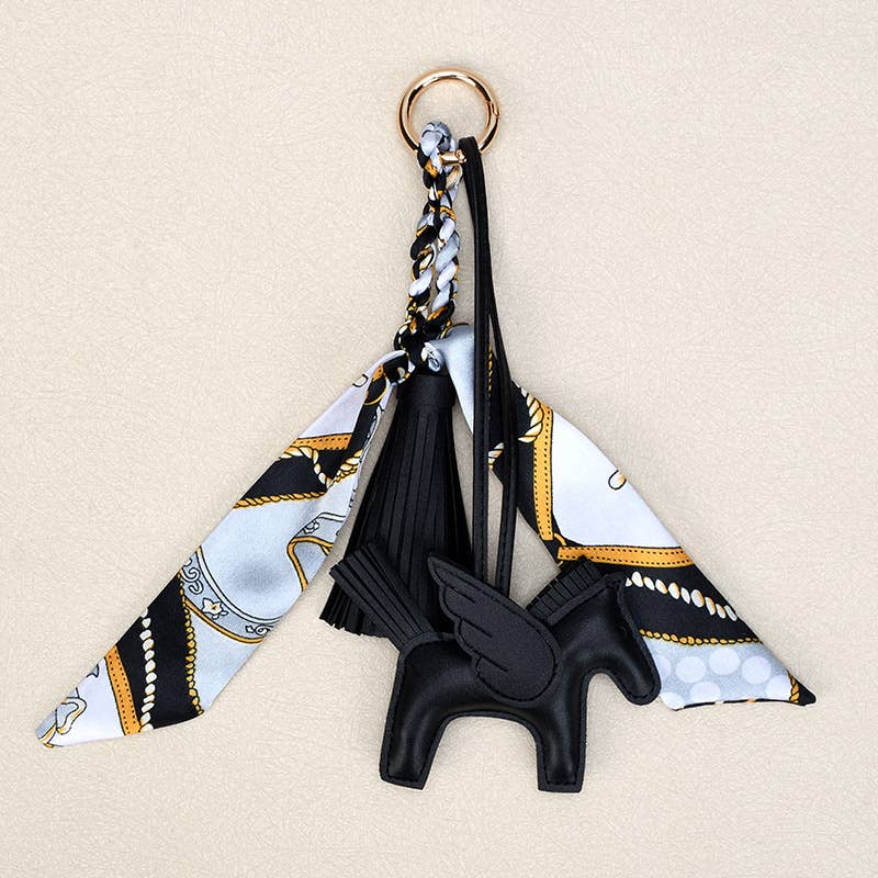 Angle Horse & Bow Scarf Tassel Bag Charm Keychain