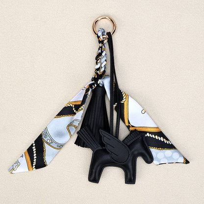 Angle Horse & Bow Scarf Tassel Bag Charm Keychain