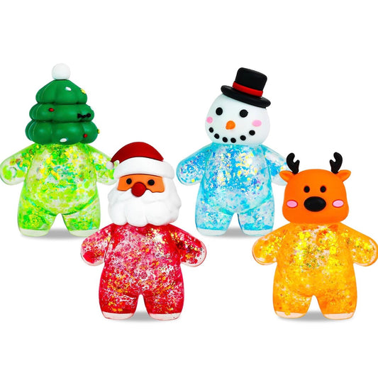 Christmas tree, Santa, snowman and reindeer glitter squishies
