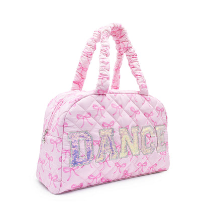 'DANCE' Quilted Bow Print Medium Duffle Bag
