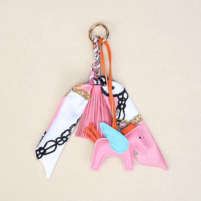 Angle Horse & Bow Scarf Tassel Bag Charm Keychain