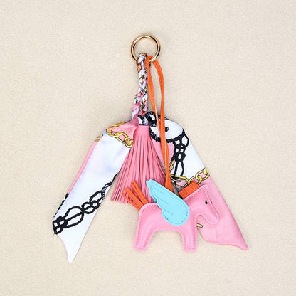 Angle Horse & Bow Scarf Tassel Bag Charm Keychain