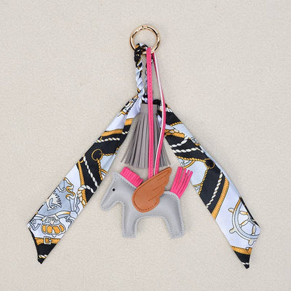 Angle Horse & Bow Scarf Tassel Bag Charm Keychain