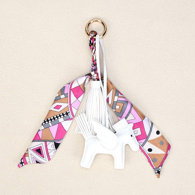 Angle Horse & Bow Scarf Tassel Bag Charm Keychain