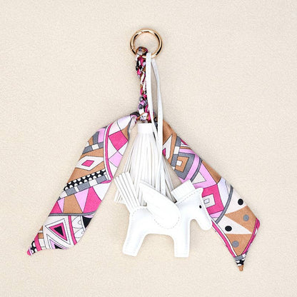 Angle Horse & Bow Scarf Tassel Bag Charm Keychain