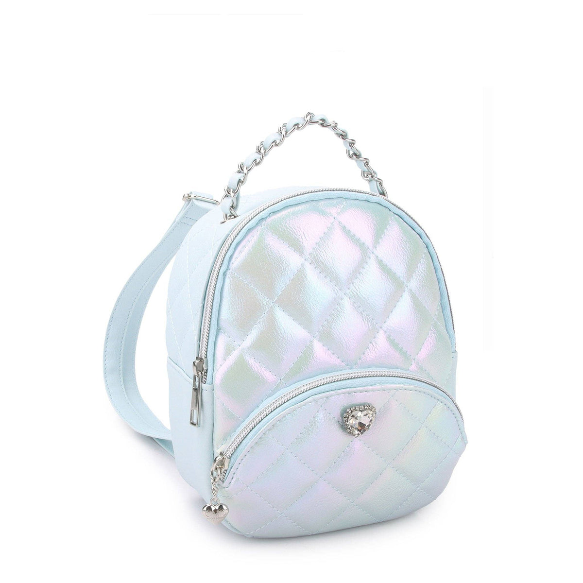 Metallic Quilted Blue Mini Backpack, view 2