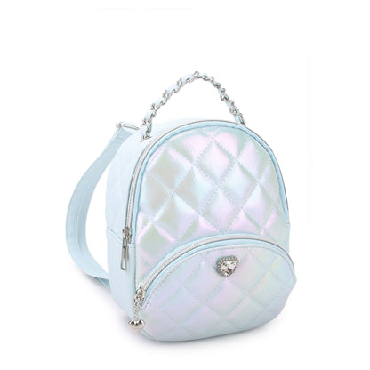 Metallic Quilted Blue Mini Backpack, view 2