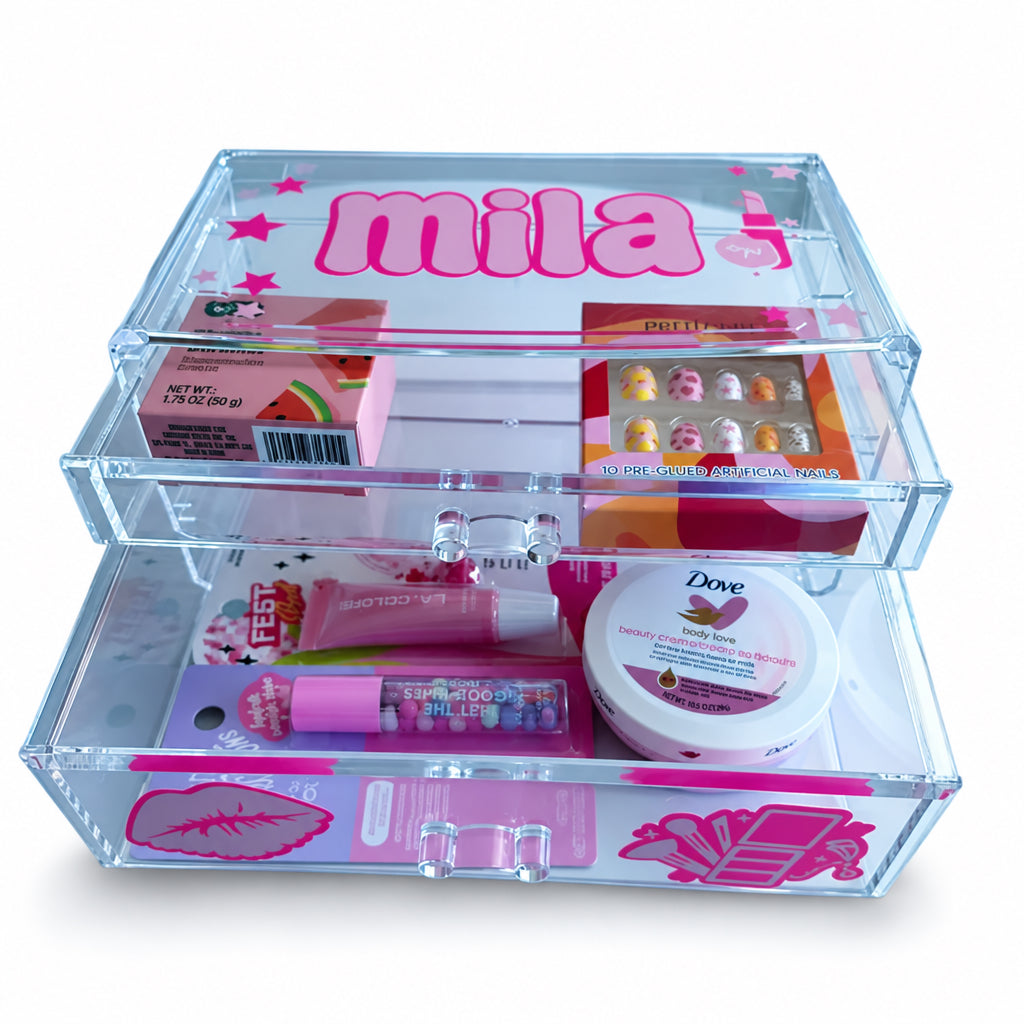 Personalized Acrylic Makeup Case | Custom Cosmetic Organizer Gift for Girls, view 3
