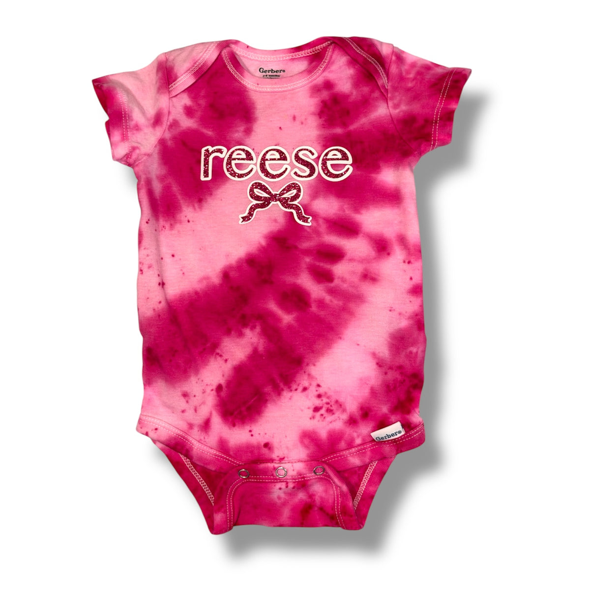 Personalized Hand-Dyed Pink Baby Onesie | Custom Name Bodysuit