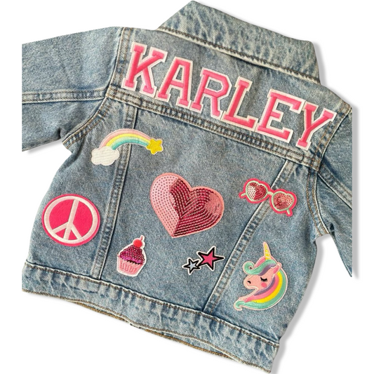 Personalized Kids Denim Jacket with Custom Name and Patches