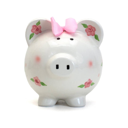 Pink Floral Personalized Piggy Bank, view 2