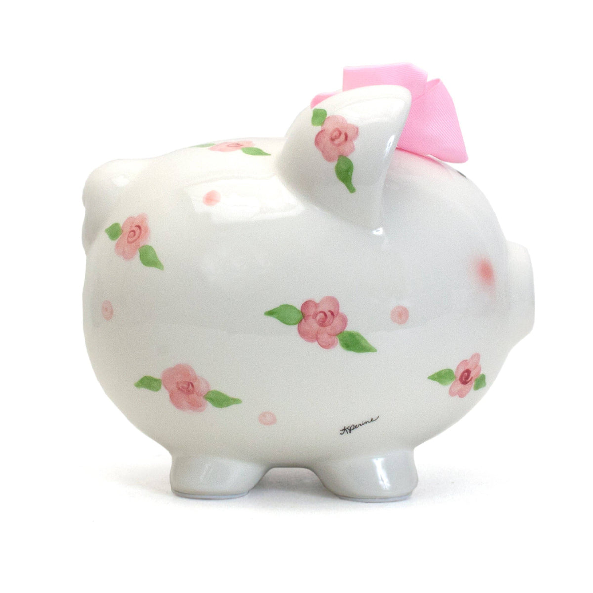 Pink Floral Personalized Piggy Bank, view 3
