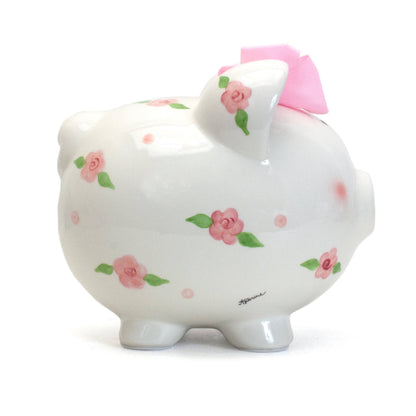 Pink Floral Personalized Piggy Bank, view 3