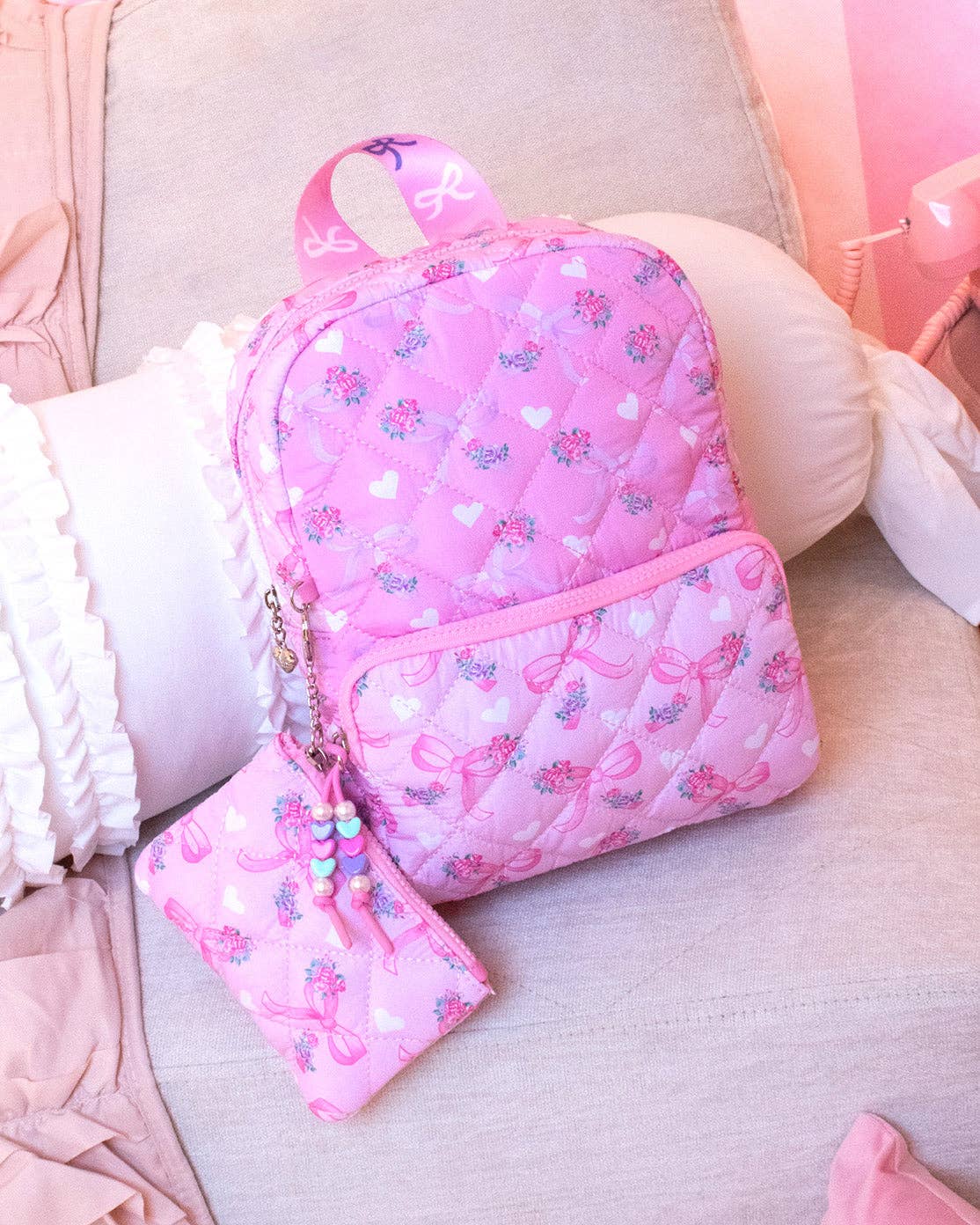 Quilted Scrunchies Printed Mini Backpack with Coin Purse, view 4